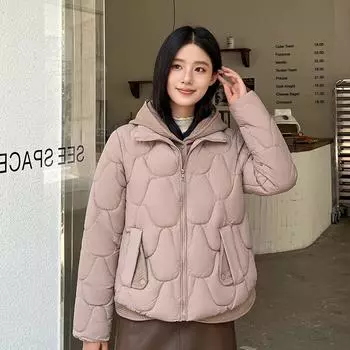 Женская осенне-зимняя утепленная верхняя одежда с капюшоном, однотонная хлопковая вязаная шапка, теплая свободная короткая куртка, пальто M бежевый