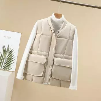 Женская осенне-зимняя утепленная верхняя одежда, жилет с хлопковой подкладкой и воротником-стойкой, куртка без рукавов, пальто, жилет M бежевый