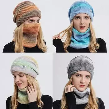 Женская осенне-зимняя утепленная вязаная шерстяная теплая шапка-шарф из двух предметов, защитная шапка для ушей One Size серый