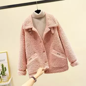 Женская осенне-зимняя утолщенная флисовая термокуртка, уличная флисовая куртка из ягненка, термотоп S розовый