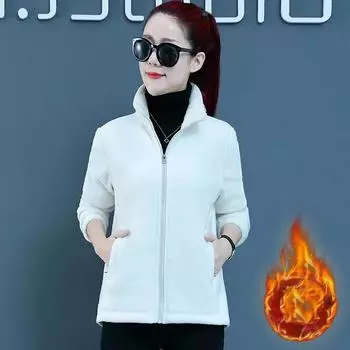 Женская осенне-зимняя утолщенная плюшевая куртка с воротником-стойкой, пальто на молнии, ветрозащитная повседневная теплая куртка S белый