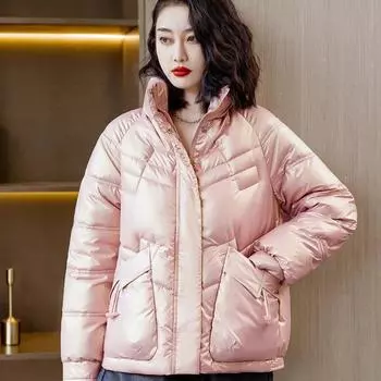 Женская осенне-зимняя утолщенная теплая парка, однотонная парка с большим карманом и воротником-стойкой, длинное пальто, куртки, верхняя одежда M чёрный