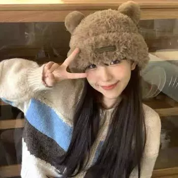 Женская осенне-зимняя утолщенная теплая шапка из искусственного меха Baotou, шапка для бассейна, милый маленький медвежонок, плюшевая вязаная шапка One Size хаки
