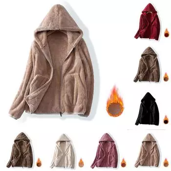 Женская осенне-зимняя утолщенная толстовка с капюшоном и длинными рукавами, утепленная куртка из кораллового флиса, пальто L бежевый