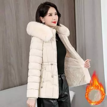 Женская осенне-зимняя верхняя одежда с капюшоном и меховым воротником, утепленная, большого размера, повседневная, укороченная, свободная, теплая, на молнии 4XL