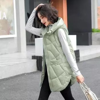 Женская осенне-зимняя верхняя одежда, утепленный жилет, хлопковая стеганая куртка без рукавов с капюшоном, пальто, жилет M