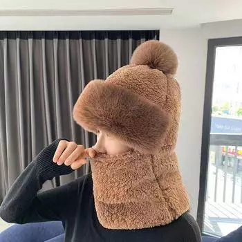 Женская осенне-зимняя ветрозащитная шапка с шарфом и маской, защита ушей, плюс бархатная подкладка, утолщенный велосипедный головной убор.