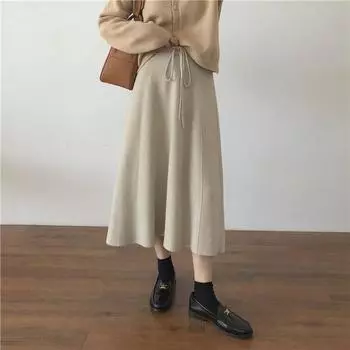 Женская осенне-зимняя винтажная однотонная юбка средней длины с высокой талией и полуоблегающей юбкой One Size белый