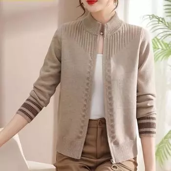 Женская осенне-зимняя водолазка с застежкой-молнией и длинным рукавом, кардиган, свитер, трикотажные пальто, модные повседневные топы 3XL красный