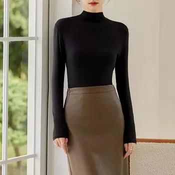 Женская осенне-зимняя водолазка, свитер, майка, футболки с длинными рукавами, топы, блузка для женщин, офисная одежда XL жёлтый