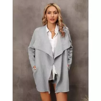 Женская осенне-зимняя вязаная куртка большого размера, длинная темпераментная пригородная вязаная куртка S серый