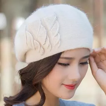 Женская осенне-зимняя вязаная шапка-бини, теплая, со стразами, двухслойная, повседневная, мягкая, классическая, термобелье для отдыха на природе One Size розовый