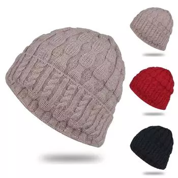 Женская осенне-зимняя вязаная шапка с закругленными краями, пуловерная кепка, теплая лыжная шапка One Size чёрный