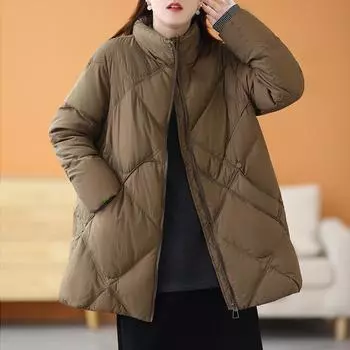 Женская осенне-зимняя высококачественная пуховая куртка с воротником-стойкой, белое пальто большого размера на утином пуху M