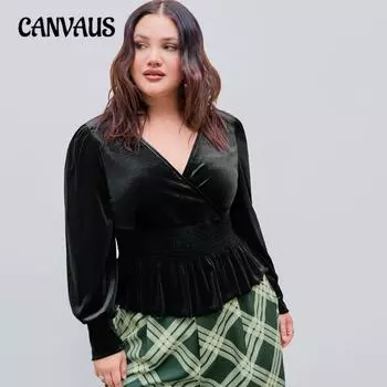 Женская осенняя элегантная узкая блузка с V-образным вырезом и длинными рукавами 1XL чёрный