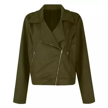 Женская осенняя байкерская куртка из искусственной замши, модное повседневное пальто на молнии с длинными рукавами и карманами S