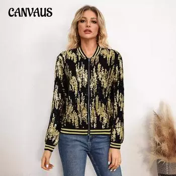 Женская осенняя бейсбольная одежда модная повседневная куртка с пайетками S золотой