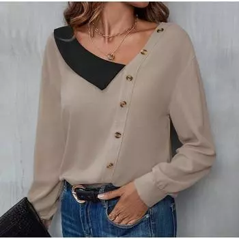 Женская осенняя блузка, модная, с V-образным вырезом, шикарная, с длинным рукавом, для поездок на работу, свободная посадка, повседневный женский пуловер S светло-коричневого