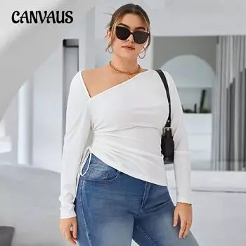 Женская осенняя блузка с длинными рукавами и косым воротником, свободного кроя, с неровными складками, темперамент высокого качества 1XL белый