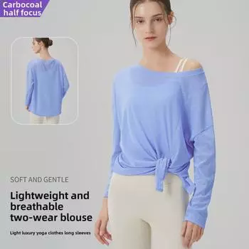 Женская осенняя дышащая майка для йоги с разрезами, утягивающая, свободного кроя, с длинными рукавами, фитнес-блузка L/XL