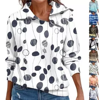 Женская осенняя футболка, свободный пуловер, спортивные топы, повседневный топ с V-образным вырезом и длинным рукавом с принтом XXXL