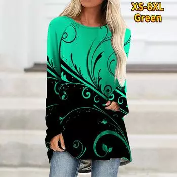 Женская осенняя и зимняя одежда Женские топы с длинным рукавом Рубашки с 3D-принтом Свободные туники Футболки Пуловеры Блузки S