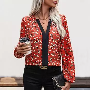 Женская осенняя красная рубашка с длинным рукавом S красный