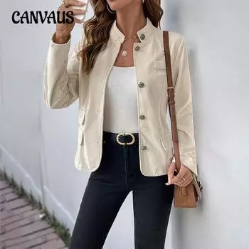 Женская осенняя куртка-кардиган, короткая вельветовая куртка S абрикосовый