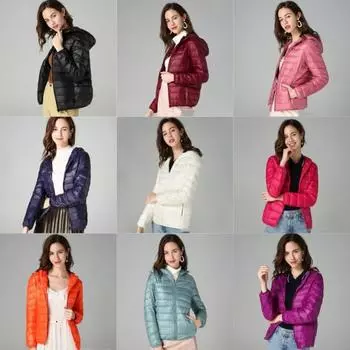 Женская осенняя куртка на белом утином пуху, ветрозащитное пальто с капюшоном, теплая повседневная зимняя M-5XL M чёрный