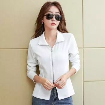 Женская осенняя куртка-поло с двойной застежкой-молнией и однотонным кардиганом 3XL белый