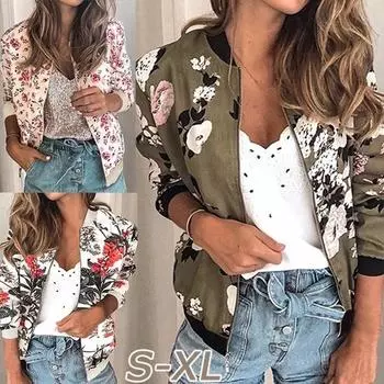 Женская осенняя куртка с цветочным принтом Casaul, легкая короткая куртка-бомбер на молнии, верхняя одежда Wintet, пальто, большие размеры, S-5XL L