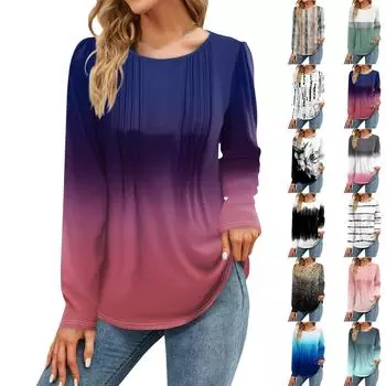 Женская осенняя мода повседневная полосатая рубашка с градиентным цветом, свободный пуловер с длинным рукавом M чёрный