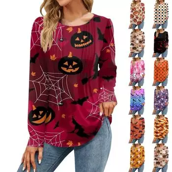 Женская осенняя мода повседневные топы на Хэллоуин с длинным рукавом рубашки свободные пуловеры XL розовый