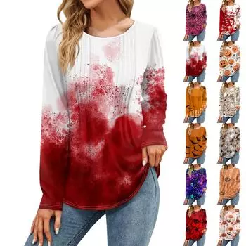 Женская осенняя мода повседневные топы на Хэллоуин с длинным рукавом рубашки свободные пуловеры L чёрный