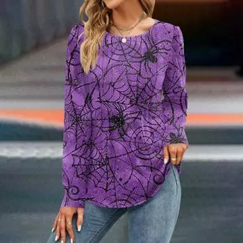 Женская осенняя мода повседневные топы на Хэллоуин с длинным рукавом рубашки свободные пуловеры M