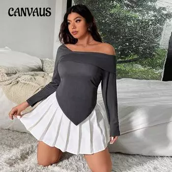 Женская осенняя мода Royal Sister с открытыми плечами, сексуальный дизайн, короткий топ 1XL серый