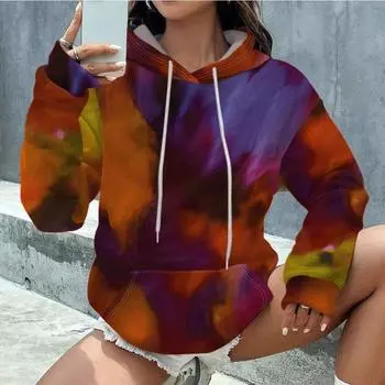 Женская осенняя мода с длинным рукавом и капюшоном с принтом, пуловеры, толстовки с капюшоном, топ S