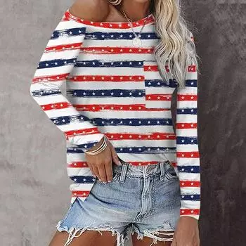 Женская осенняя мода с длинным рукавом и круглым вырезом в полоску с принтом, пуловеры, футболка, блузка, топ S