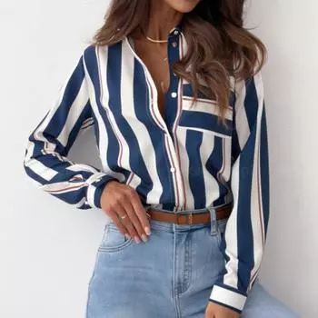 Женская осенняя мода с длинными рукавами и V-образным вырезом женская рубашка рубашка S синий/хаки