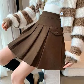 Женская осенняя мода с высокой талией, плиссированная юбка, короткая вельветовая юбка M