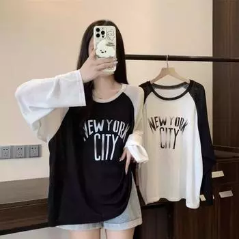 Женская осенняя мода Simplicity Printing O-neck Long Sleeve Толстовки Женская одежда Повседневная винтажная свободная Темпераментная одежда Топы S чёрный