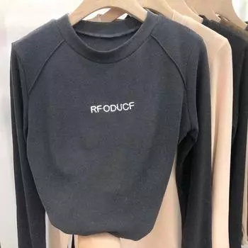 Женская осенняя мода, сплошной цвет, пуловеры с длинными рукавами, футболка, топ M хаки