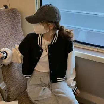 Женская осенняя модная бейсбольная куртка на молнии с цветными блоками, пальто S чёрный