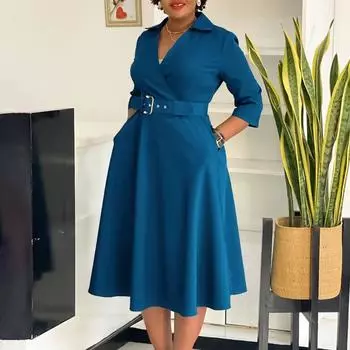 Женская осенняя модная юбка с лацканами, однотонное платье с темпераментом S чёрный