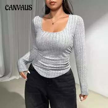 Женская осенняя новая мода простая утягивающая дорожная футболка с длинными рукавами 1XL серый