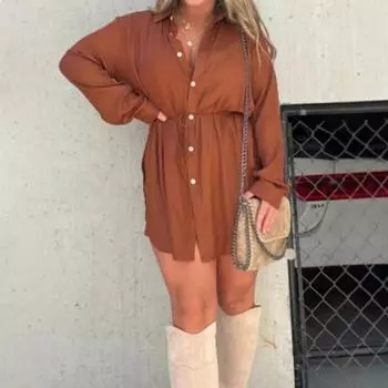 Женская осенняя новая модная однотонная рубашка с длинными рукавами S чёрный