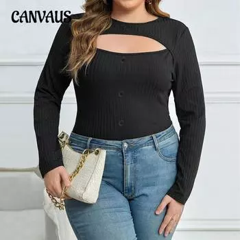 Женская осенняя новая облегающая блузка с круглым вырезом и длинными рукавами 1XL чёрный