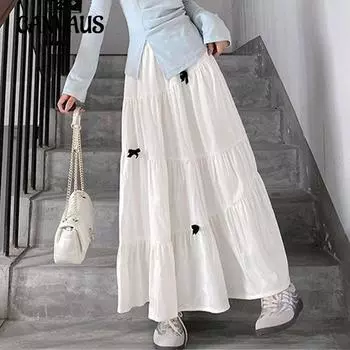 Женская осенняя новая однотонная повседневная юбка с бантом и эластичной талией One size белый