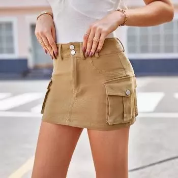 Женская осенняя новая уличная однотонная юбка с заниженной талией и облегающим кроем XS чёрный