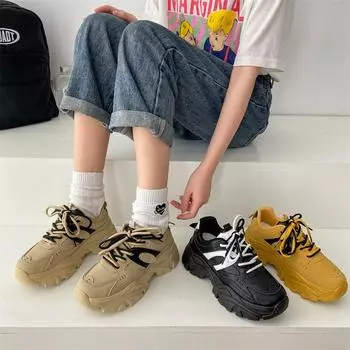 Женская осенняя обувь для папы, новая кожаная повседневная спортивная обувь с двойным кружевом, толстой подошвой и универсальным увеличенным круглым носком 35